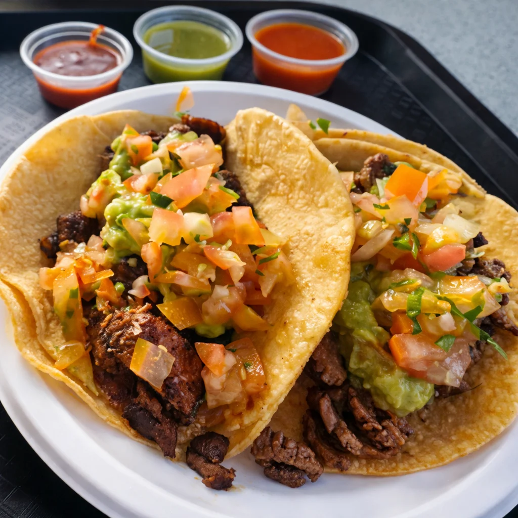 Street tacos served with salsa and fresh toppings